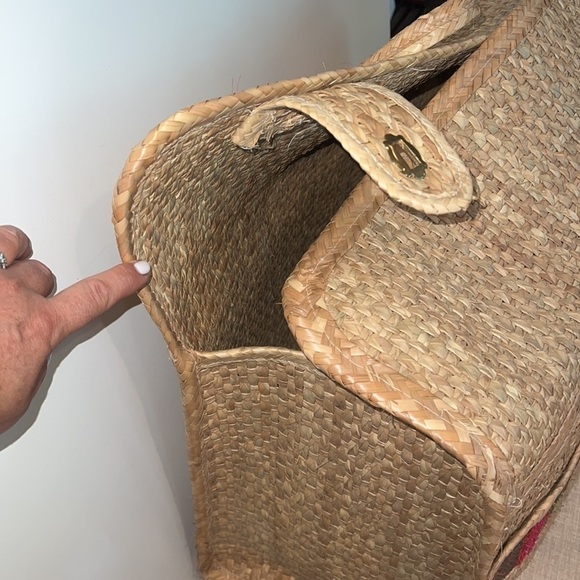 Vintage 1960’s Woven Grasscloth Straw XL Foldover Closure Tote - Picture 7 of 12